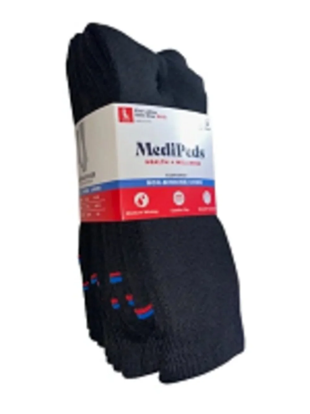 MediPeds 6 Pair Women's Cushioned Non-Binding Black Crew Socks, Shoe Size 10-13